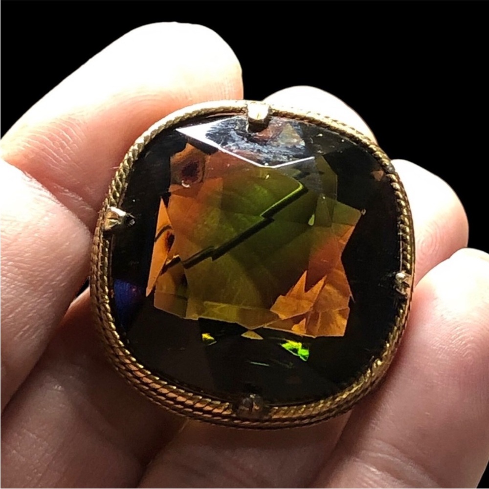 LARGE Antique color changing tri colored gold rope square faceted brooch OOAK - Picture 3 of 11